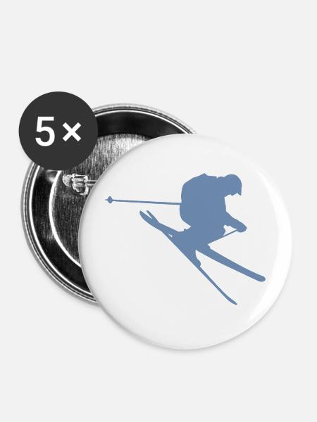 Skier Silhouette im Sprung - Buttons mittel 32 mm (5er Pack) - Weiß