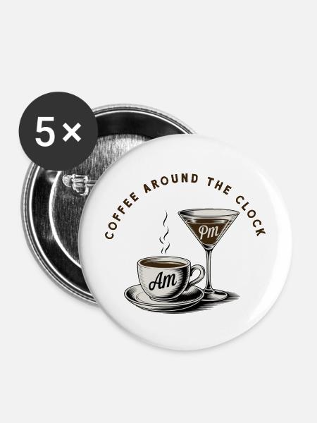 Kaffeepause, Coffee around the clock - Buttons mittel 32 mm (5er Pack) - Weiß