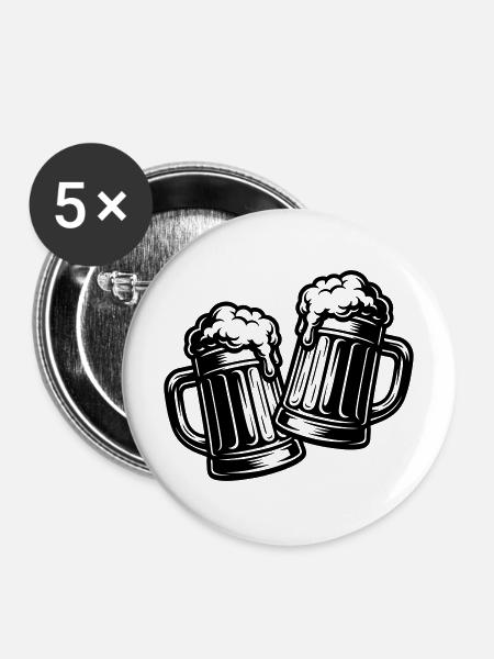 Bier Anstoßen Prost - Buttons mittel 32 mm (5er Pack) - Weiß