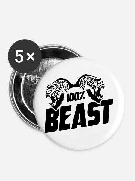 Gorilla Beast Motivation - Buttons mittel 32 mm (5er Pack) - Weiß