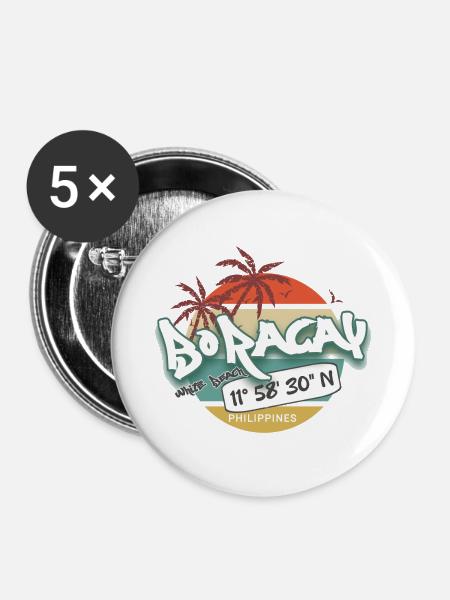 Breitengrade  - Buttons mittel 32 mm (5er Pack) - Weiß