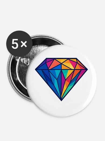 Geometrischer Diamant | Bunt / Regenbogen Design - Buttons mittel 32 mm (5er Pack) - Weiß