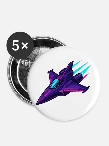 Neon-Kampfjet im Cyberstil - Buttons mittel 32 mm (5er Pack) - Weiß