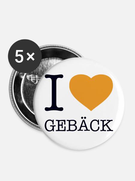 I love Gebäck - Buttons mittel 32 mm (5er Pack) - Weiß