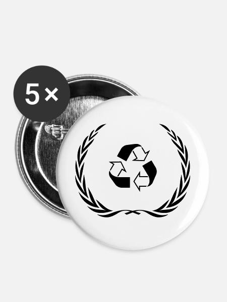 Recycling Symbol Kranz - Buttons mittel 32 mm (5er Pack) - Weiß