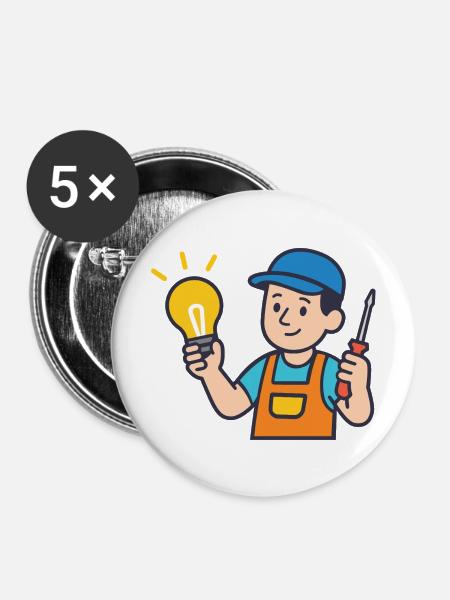 Handwerker mit Glühbirne und Schraubendreher - Buttons mittel 32 mm (5er Pack) - Weiß