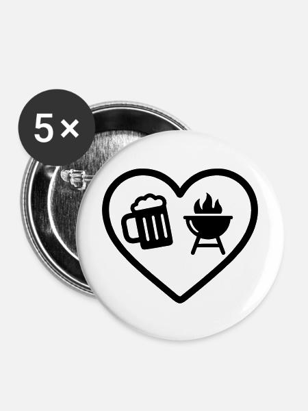 Heart Beer Barbecue - Buttons mittel 32 mm (5er Pack) - Weiß