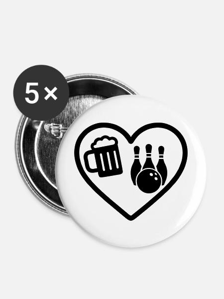Heart Beer Bowling-Humor - Buttons mittel 32 mm (5er Pack) - Weiß