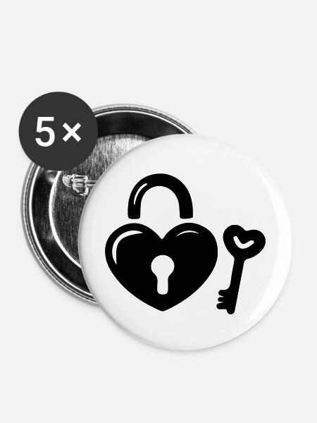 Herz Schlüssel - Buttons mittel 32 mm (5er Pack) - Weiß