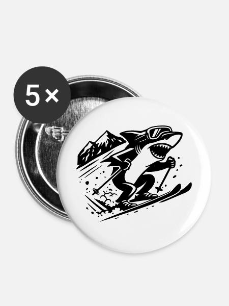 Ski Shark - Buttons mittel 32 mm (5er Pack) - Weiß