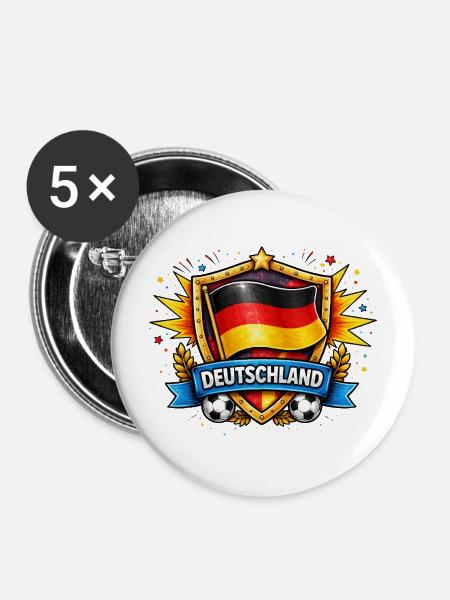 Deutschland Shield Fußball Design - Buttons mittel 32 mm (5er Pack) - Weiß