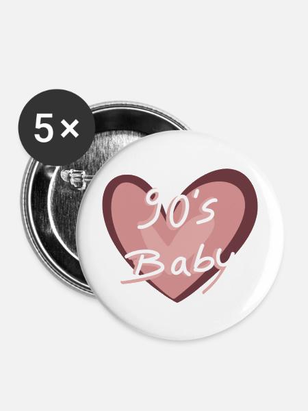 90s Baby Herzhandschrift - Buttons mittel 32 mm (5er Pack) - Weiß