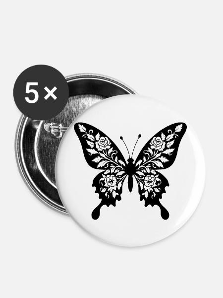 Filigraner Blumenschmetterling - Buttons mittel 32 mm (5er Pack) - Weiß