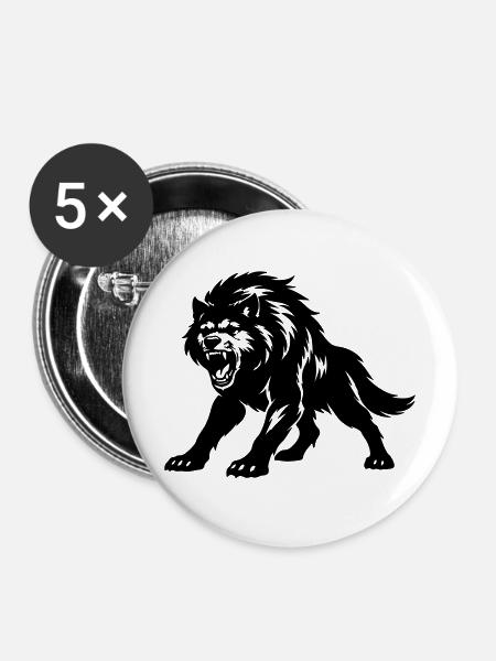 Wolf Silhouette - Buttons mittel 32 mm (5er Pack) - Weiß