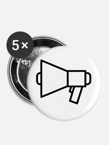 Megafon Lautsprecher Protest - Buttons mittel 32 mm (5er Pack) - Weiß