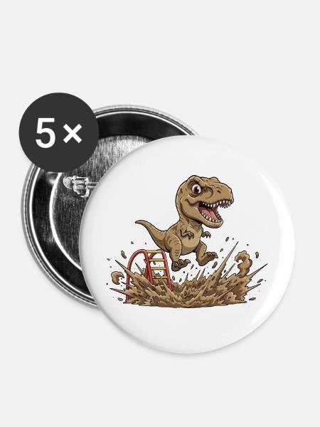 Dino Sprung im Schlamm - Buttons mittel 32 mm (5er Pack) - Weiß