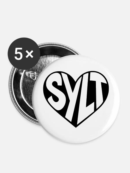Sylt im Herz - Buttons mittel 32 mm (5er Pack) - Weiß