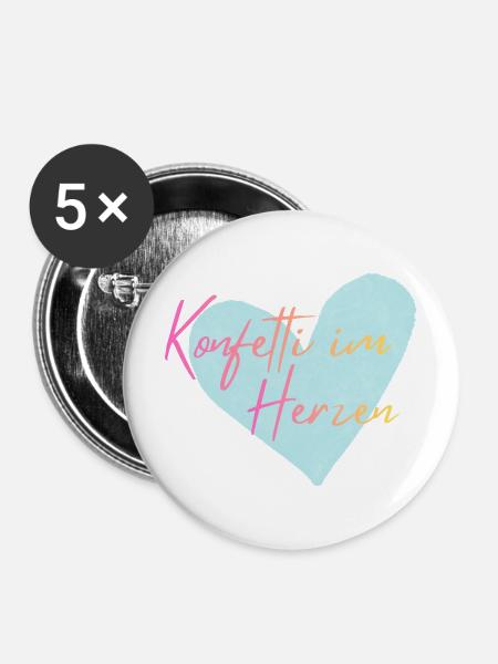 Konfetti im Herzen - Buttons mittel 32 mm (5er Pack) - Weiß