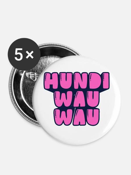 hundi wau wau - Buttons mittel 32 mm (5er Pack) - Weiß