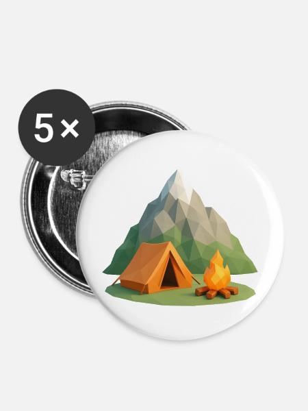 Geopolymountain Camping Szene - Buttons mittel 32 mm (5er Pack) - Weiß
