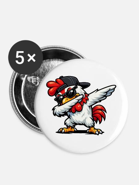 Dabbing Rooster - Buttons mittel 32 mm (5er Pack) - Weiß