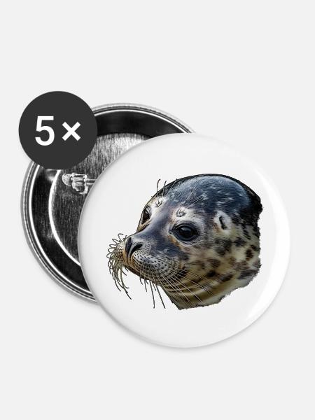Seehundegesicht monochrom - Buttons mittel 32 mm (5er Pack) - Weiß