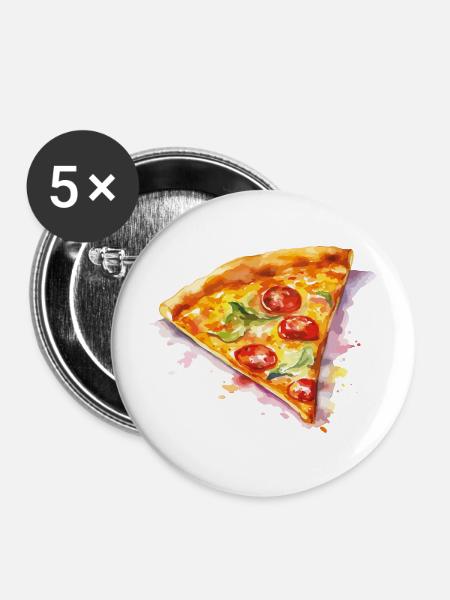 Wasserfarbene Pizzascheibe - Buttons mittel 32 mm (5er Pack) - Weiß