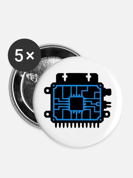 Mikrochip Platine IT Logo - Buttons mittel 32 mm (5er Pack) - Weiß