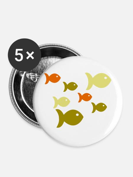 Fische Fischschwarm - Buttons mittel 32 mm (5er Pack) - Weiß