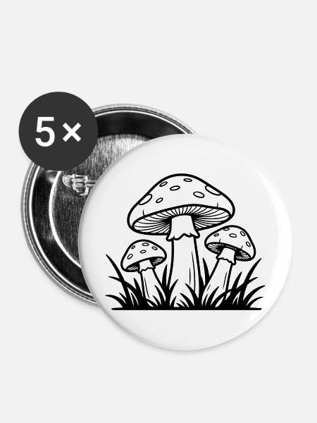 Champignons - Buttons mittel 32 mm (5er Pack) - Weiß