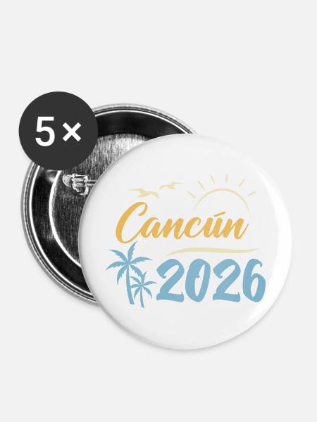 Cancun 2026 - Buttons mittel 32 mm (5er Pack) - Weiß