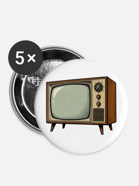 Retro Fernseher Illustration - Buttons mittel 32 mm (5er Pack) - Weiß