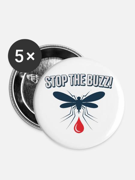 Stopp den Buzz Mückenblutrotttropfen - Buttons mittel 32 mm (5er Pack) - Weiß