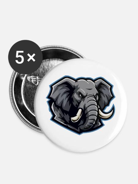Elefantenkopf Maskottchen-Logo - Buttons mittel 32 mm (5er Pack) - Weiß