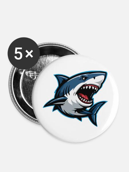 Hai-Karikatur im Blitzstil - Buttons mittel 32 mm (5er Pack) - Weiß
