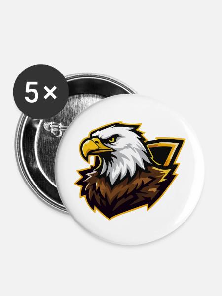 Adler mit Goldakzent Comic - Buttons mittel 32 mm (5er Pack) - Weiß