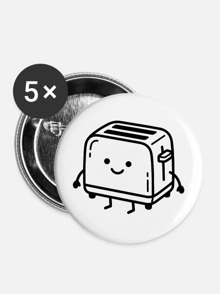 Kawaii-Toaster - Buttons mittel 32 mm (5er Pack) - Weiß