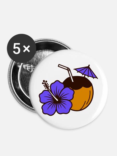 Hawaii - Buttons mittel 32 mm (5er Pack) - Weiß