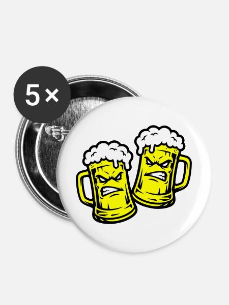 Bier Comic Bierglas - Buttons mittel 32 mm (5er Pack) - Weiß