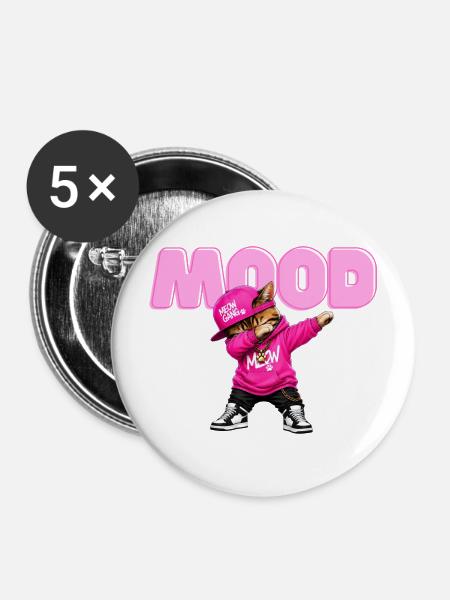 Mood Katze - Buttons mittel 32 mm (5er Pack) - Weiß