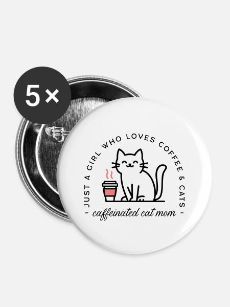 Katzenmama, Kaffeemädchen-Ästhetik - Buttons mittel 32 mm (5er Pack) - Weiß