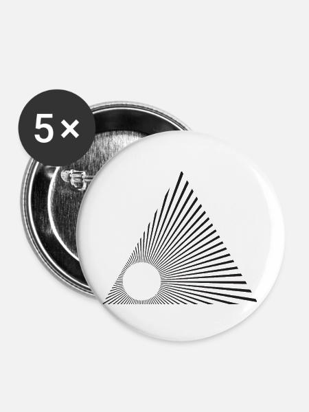 Sunburst-Linien-Dreieck - Buttons mittel 32 mm (5er Pack) - Weiß