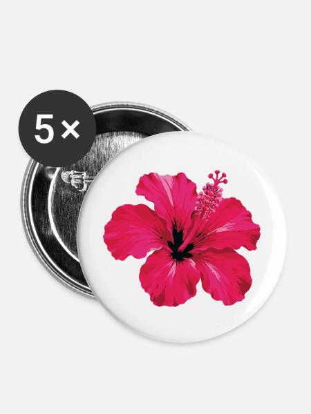 Hibiskus Neon Glow Fuchsia - Buttons mittel 32 mm (5er Pack) - Weiß
