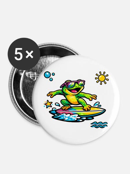 Neonfrosch Surf-Szene - Buttons mittel 32 mm (5er Pack) - Weiß