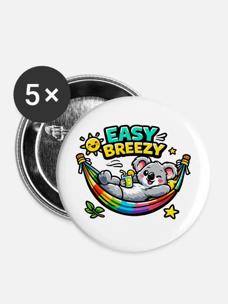 Easy Breezy Koala Regenbogen - Buttons mittel 32 mm (5er Pack) - Weiß