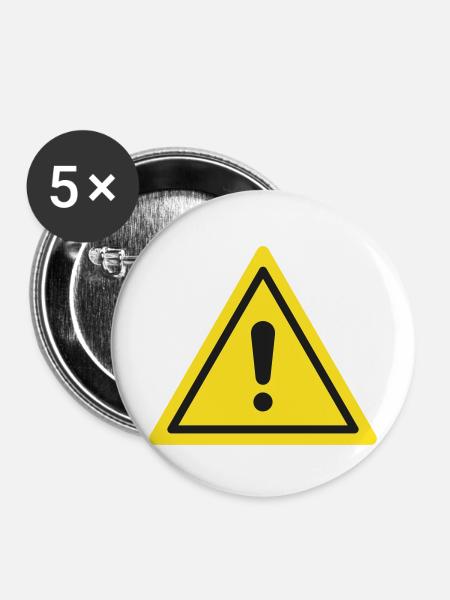Warn-Dreieck-Warnsymbol - Buttons mittel 32 mm (5er Pack) - Weiß