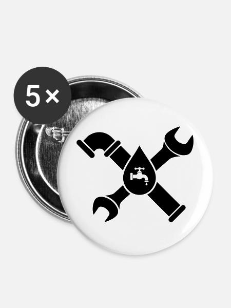 Klempner Rohrzange Sanitär Logo - Buttons mittel 32 mm (5er Pack) - Weiß