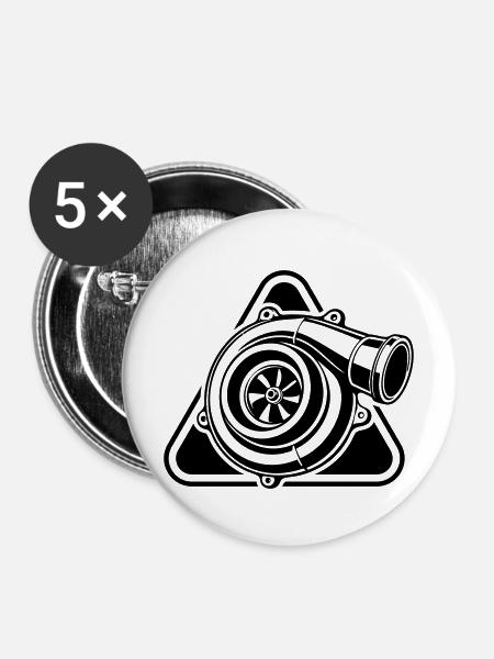 Turbolader KFZ Tuning Logo - Buttons mittel 32 mm (5er Pack) - Weiß