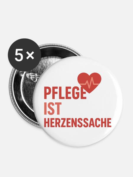 Pflege Herzsache - Buttons mittel 32 mm (5er Pack) - Weiß