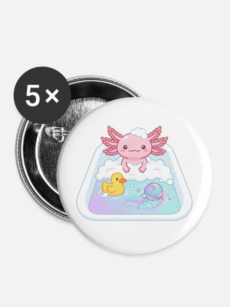 Badewannen Axolotl - Buttons mittel 32 mm (5er Pack) - Weiß